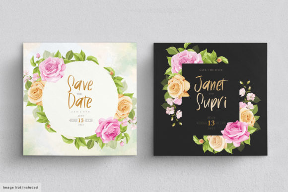 Wedding Card Set with Soft Pink Roses